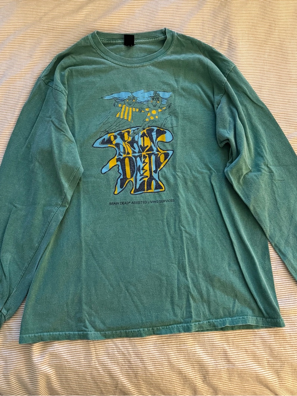 Brain Dead Green Long-Sleeve Shirt with Blue and Yellow Graphic